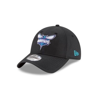 Black Charlotte Hornets Hat - New Era NBA Waxed Canvas 9TWENTY Adjustable Caps USA9287354